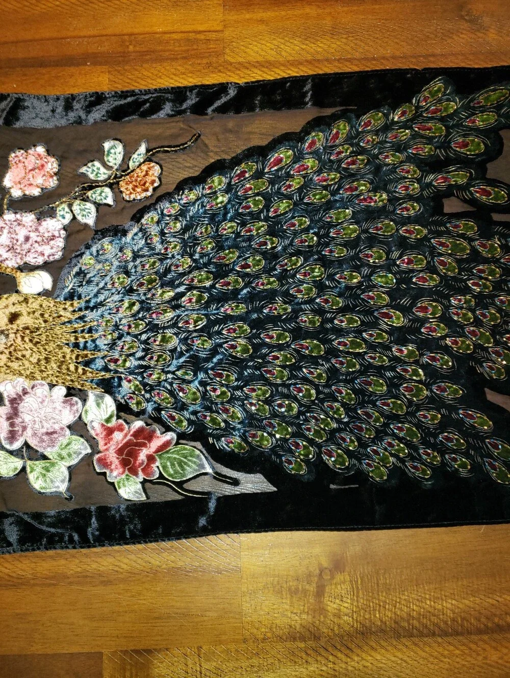 Embroidered Peacock Scarf/Shawl